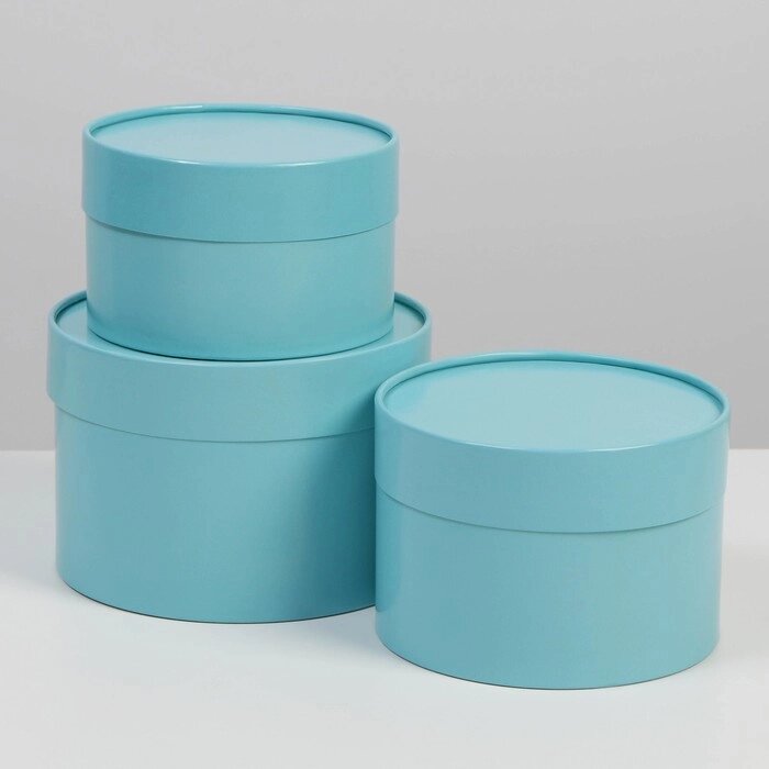 Набор шляпных коробок 3 в 1 голубой, упаковка подарочная, 16 х 10, 14 х 9, 13 х 8,5 см от компании Интернет - магазин Flap - фото 1