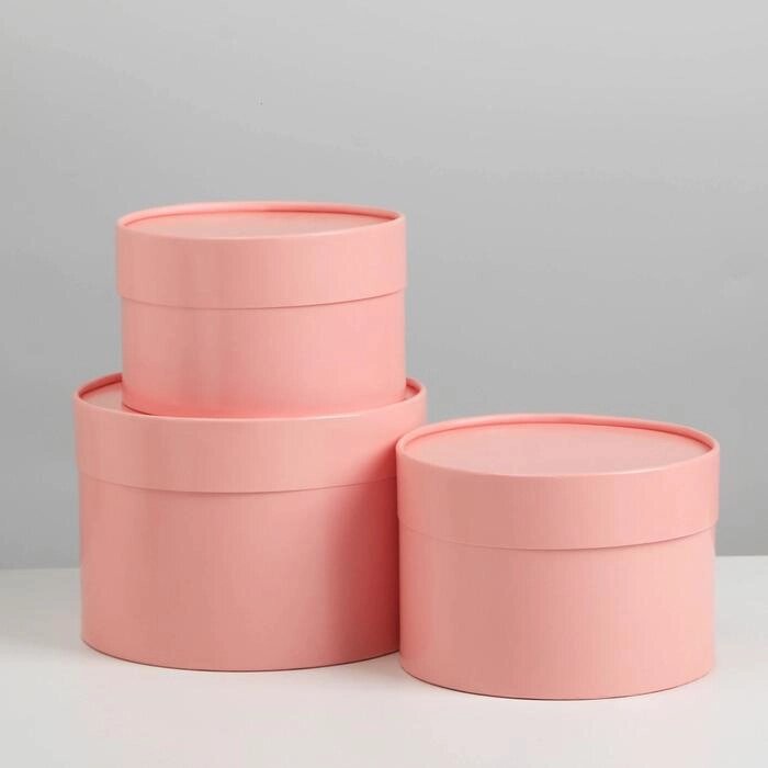 Набор шляпных коробок 3 в 1 розовый, упаковка подарочная, 16 х 10, 14 х 9, 13 х 8,5 см от компании Интернет - магазин Flap - фото 1