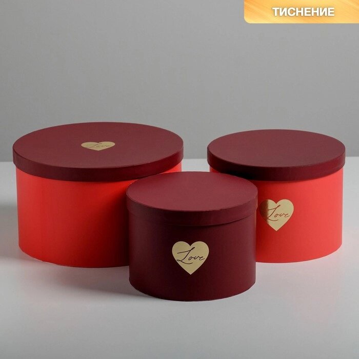 Набор шляпных коробок для цветов 3 в 1, упаковка подарочная, «Красный», 18 х 13 см - 25 х 15 см от компании Интернет - магазин Flap - фото 1