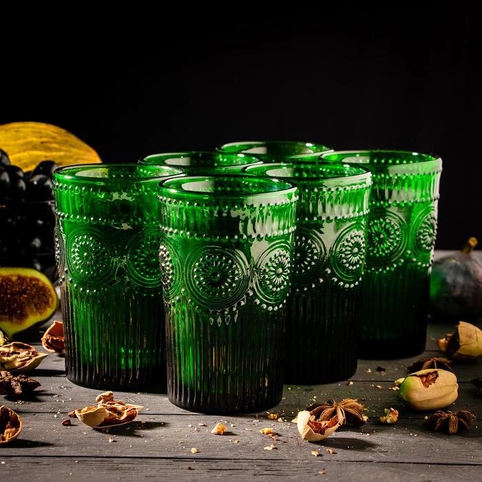 Набор стаканов стеклянных Magistro «Ларго», 350 мл, 6 шт, цвет зелёный от компании Интернет - магазин Flap - фото 1