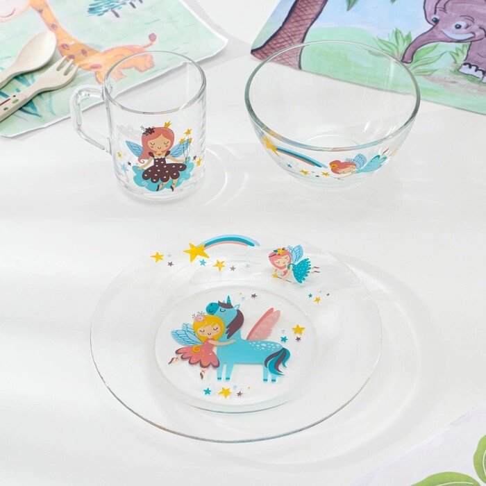 Набор стеклянной детской посуды «Принцессы», 3 предмета от компании Интернет - магазин Flap - фото 1
