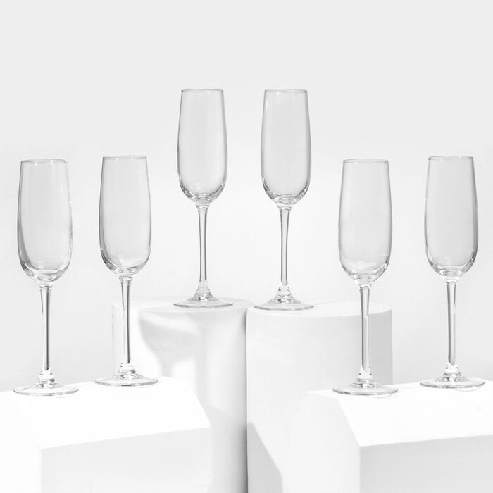 Набор стеклянных бокалов для шампанского «Аллегресс», 175 мл, 6 шт от компании Интернет - магазин Flap - фото 1