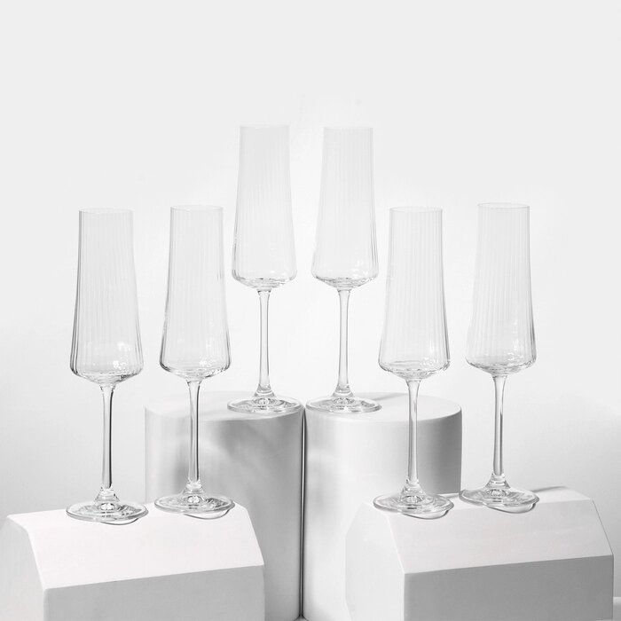Набор стеклянных бокалов для шампанского «Экстра», 210 мл, 6 шт от компании Интернет - магазин Flap - фото 1
