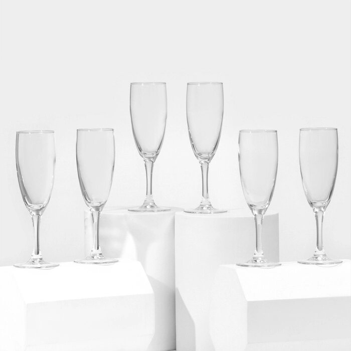 Набор стеклянных бокалов для шампанского «Французский ресторанчик», 170 мл, h=18,5 см, 6 шт от компании Интернет - магазин Flap - фото 1