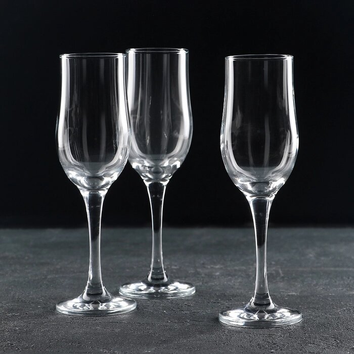 Набор стеклянных бокалов для шампанского Tulipe, 200 мл, 3 шт от компании Интернет - магазин Flap - фото 1
