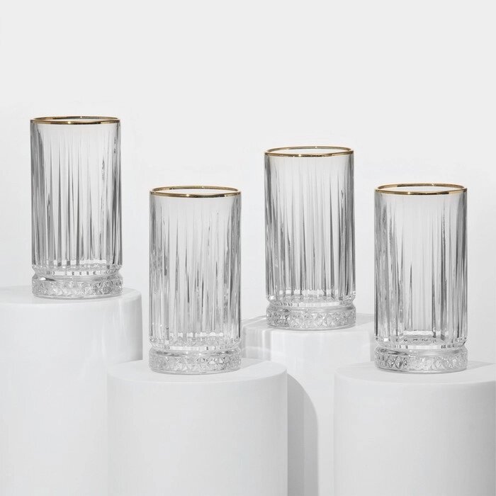 Набор стеклянных стаканов Elysia, 445 мл, 4 шт, с золотой каймой от компании Интернет - магазин Flap - фото 1