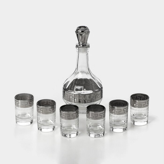 Набор стеклянный питьевой «Неро», 7 предметов: графин 500 мл, стопки 50 мл, цвет серебро от компании Интернет - магазин Flap - фото 1