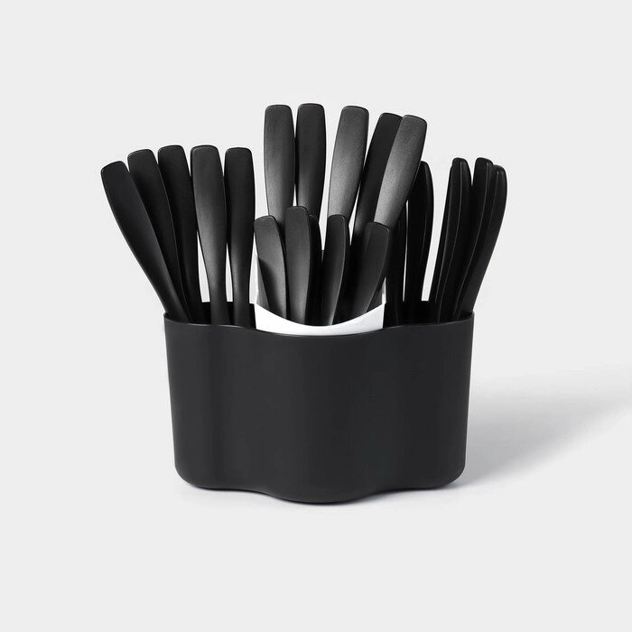 Набор столовых приборов из нержавеющей стали «Хэнди», 24 предмета, на пластиковой подставке, цвет чёрный от компании Интернет - магазин Flap - фото 1