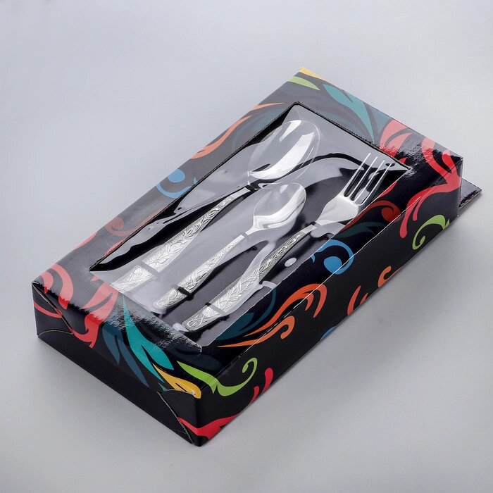 Набор столовый «Уралочка», в картонной коробке ВИТРИНА, 18 предметов, цвет серебряный от компании Интернет - магазин Flap - фото 1