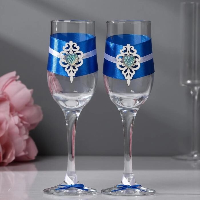 Набор свадебных бокалов "Прага", ручной работы, белый-синий, 6х6х20,5 см, 2 шт. от компании Интернет - магазин Flap - фото 1