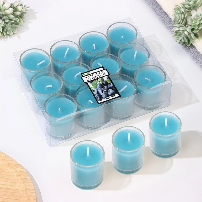 Набор свечей ароматических в стакане "Черника", 12 шт, голубые, 4,5х5 см от компании Интернет - магазин Flap - фото 1