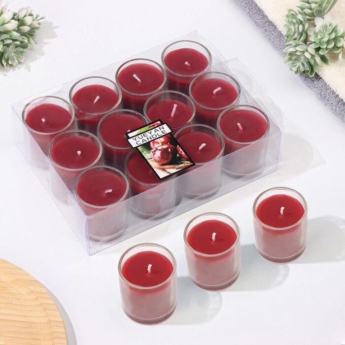 Набор свечей ароматических в стакане "Вишня", 12 шт, красные, 4,5х5 см от компании Интернет - магазин Flap - фото 1