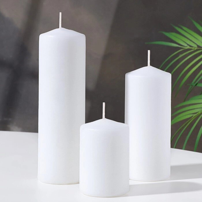 Набор свечей - цилиндров 3в1 (6х14 см, 6х19 см, 6х8,5 см), белый от компании Интернет - магазин Flap - фото 1