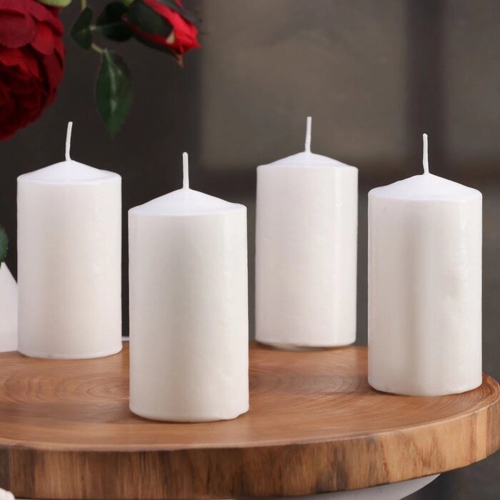 Набор свечей цилиндров, 5х10 см, 4 шт, белая от компании Интернет - магазин Flap - фото 1