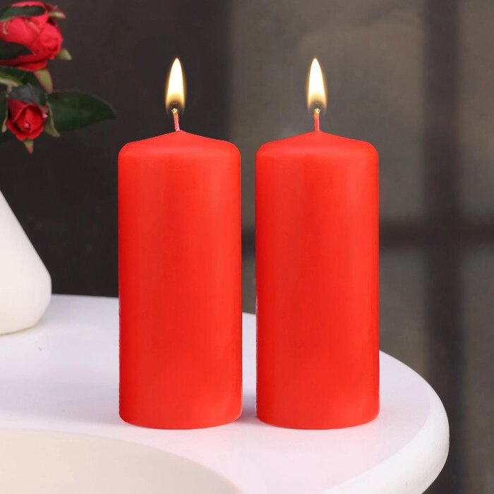 Набор свечей - цилиндров, 5х11,5 см, набор 2 шт, красная от компании Интернет - магазин Flap - фото 1