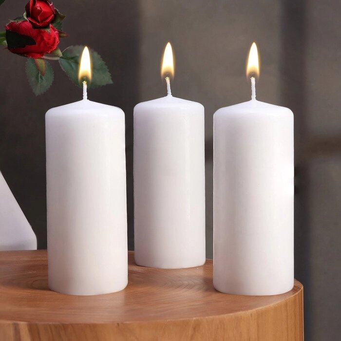 Набор свечей - цилиндров, 5х11,5 см, набор 3 шт, белая от компании Интернет - магазин Flap - фото 1