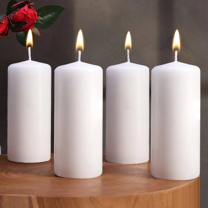 Набор свечей - цилиндров, 5х11,5 см, набор 4 шт, белая от компании Интернет - магазин Flap - фото 1