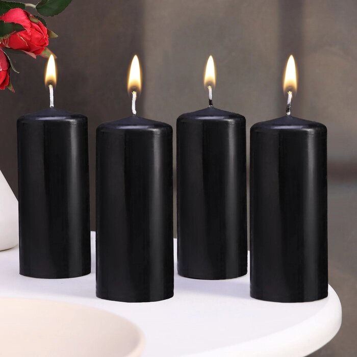 Набор свечей - цилиндров, 5х11,5 см, набор 4 шт, черная от компании Интернет - магазин Flap - фото 1