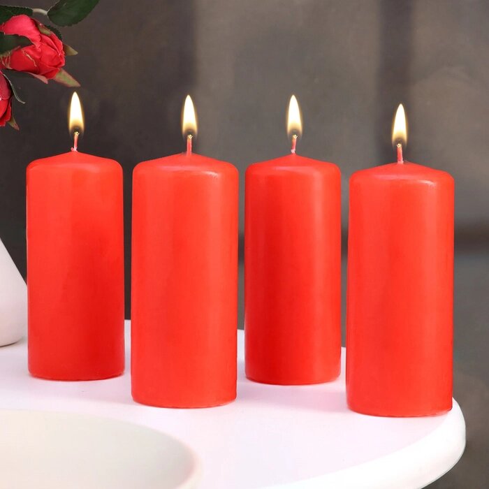 Набор свечей - цилиндров, 5х11,5 см, набор 4 шт, красная от компании Интернет - магазин Flap - фото 1