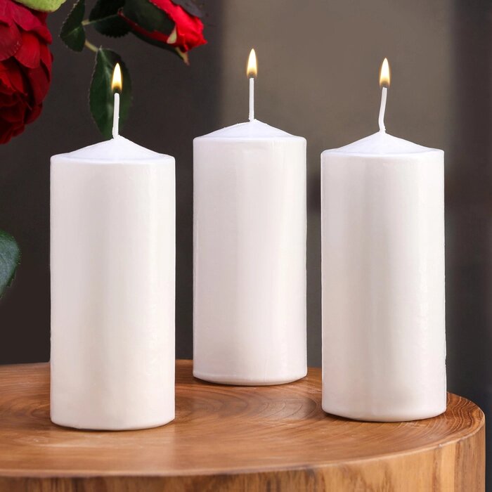 Набор свечей цилиндров, 5х12 см, 3 шт, белая от компании Интернет - магазин Flap - фото 1