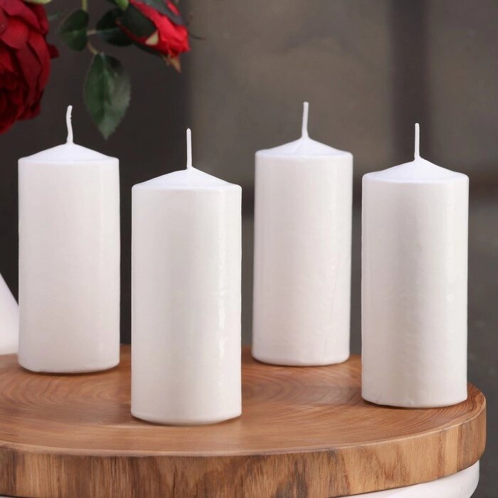 Набор свечей цилиндров, 5х12 см, 4 шт, белая от компании Интернет - магазин Flap - фото 1