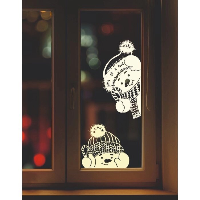 Наклейка декоративная для окон "Два снеговика" 45х45 см от компании Интернет - магазин Flap - фото 1