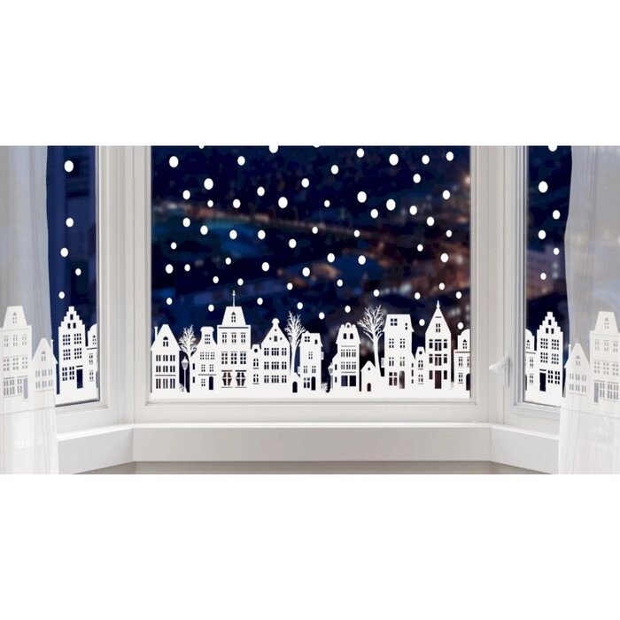 Наклейка декоративная для окон "Снежный город" 140х25 см (снег 10х40 см) от компании Интернет - магазин Flap - фото 1