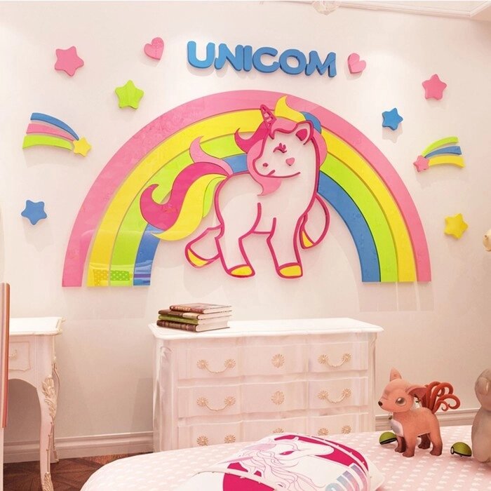 Наклейки интерьерные "Единорог", детский декор на стену, панно 120 х 58 см от компании Интернет - магазин Flap - фото 1