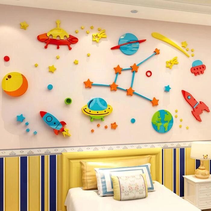 Наклейки интерьерные "Космический мир", детские, декор на стену, панно 92 х 180 см от компании Интернет - магазин Flap - фото 1
