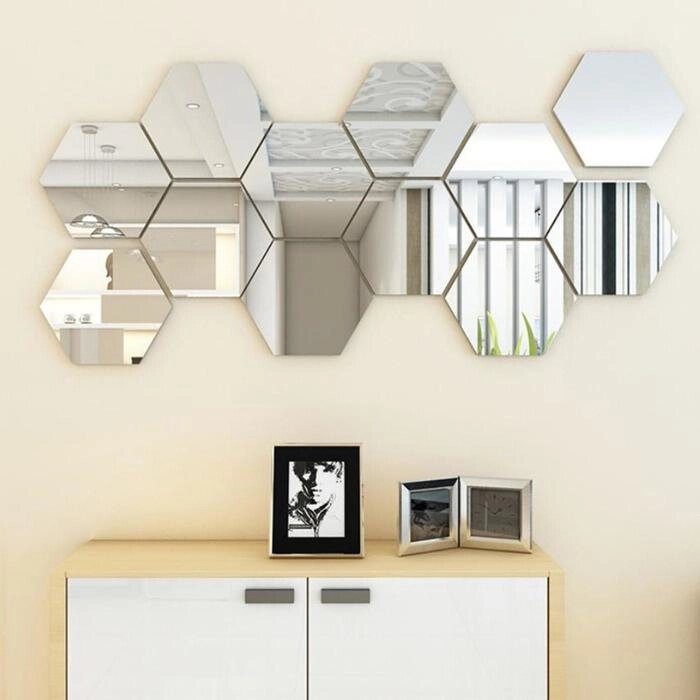 Наклейки интерьерные "Соты", зеркальные, декор настенный, набор 12 шт, 16 х 18 см от компании Интернет - магазин Flap - фото 1