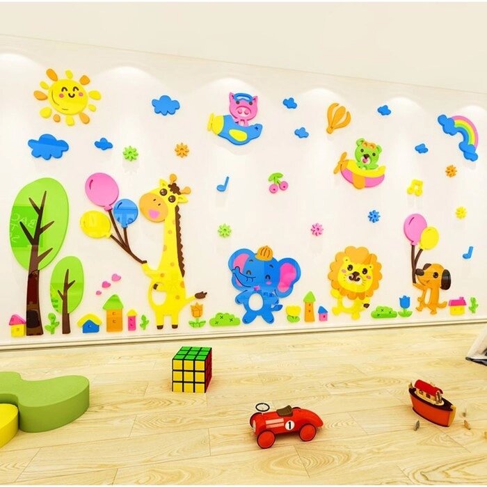 Наклейки интерьерные "Зверята", детские, декор на стену, панно 200 х 96 см от компании Интернет - магазин Flap - фото 1