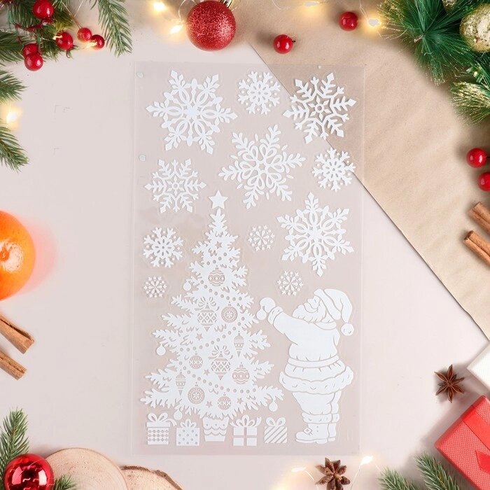 Наклейки на окна "Новогодние" Дед Мороз, елка, 48х24 см от компании Интернет - магазин Flap - фото 1