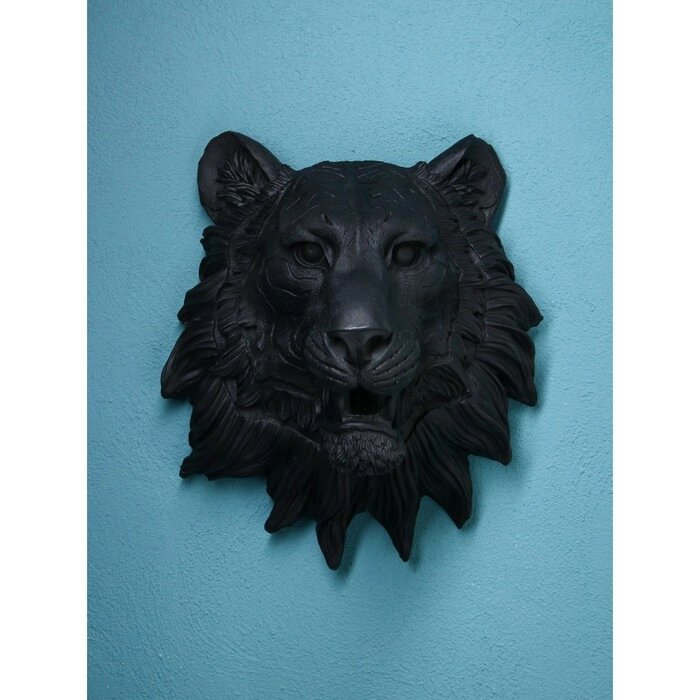 Настенная фигура "Голова льва", полистоун, 50 см, чёрный матовый, Иран, 1 сорт от компании Интернет - магазин Flap - фото 1