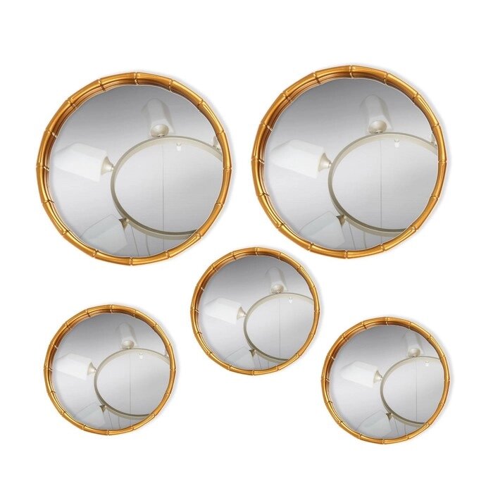 Настенные зеркала «Бамбук», набор - 5 шт, d зеркальной поверхности 20,5/13 см, цвет золотистый от компании Интернет - магазин Flap - фото 1