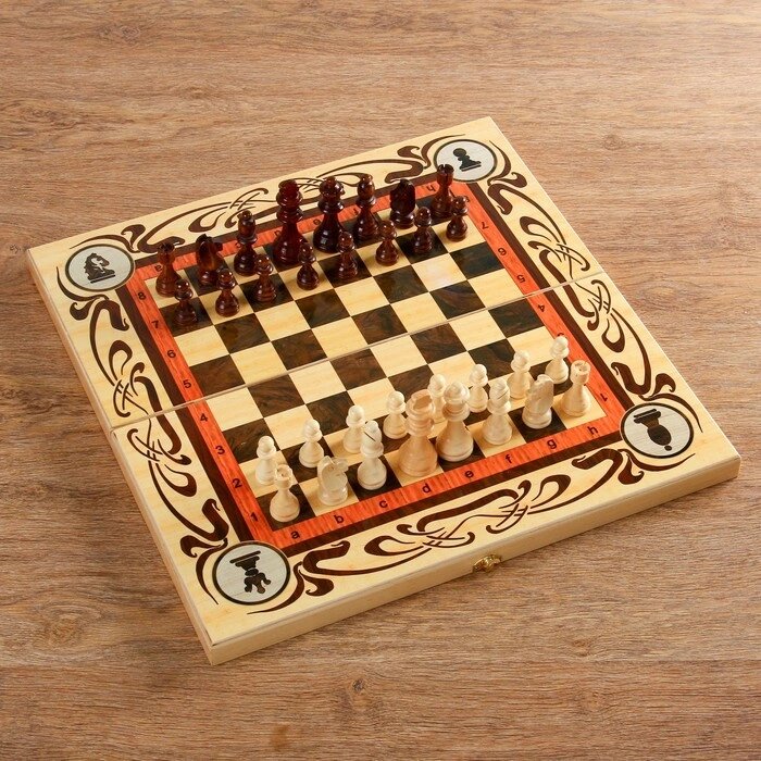 Настольная игра 3 в 1 "Статус": шахматы, шашки, нарды (доска дерево 50х50 см) от компании Интернет - магазин Flap - фото 1