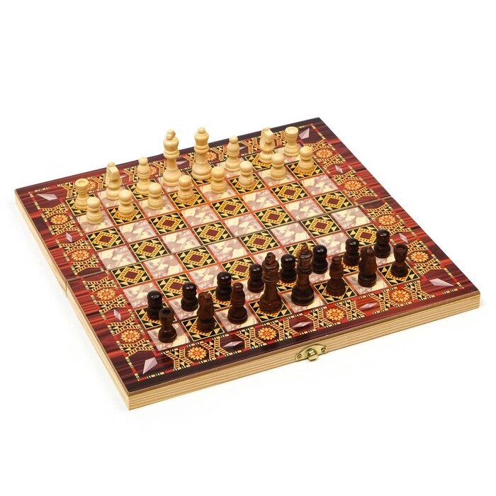Настольная игра 3 в 1 "Узоры": нарды, шашки, шахматы, 29 х 29 см от компании Интернет - магазин Flap - фото 1
