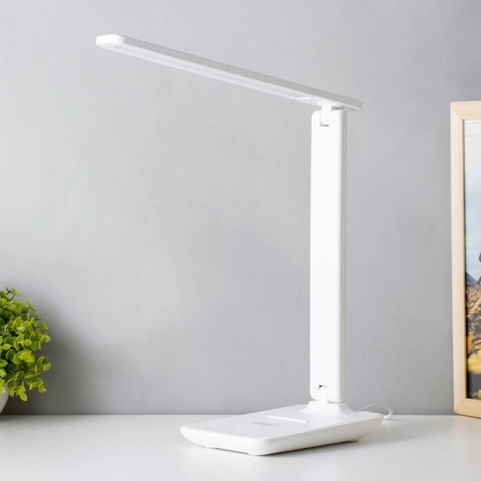 Настольная лампа 8Вт 450лм 3000-6000К к-1,2м подставка для телефона белый от компании Интернет - магазин Flap - фото 1