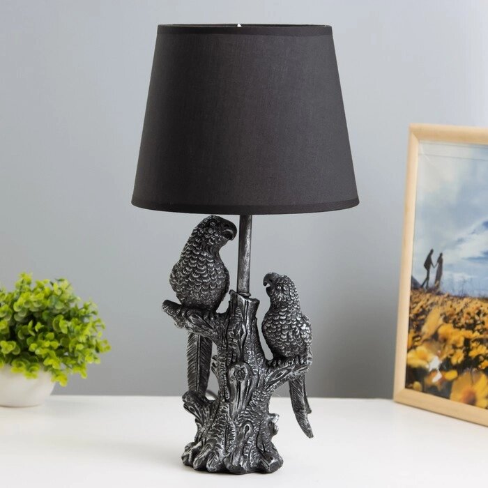 Настольная лампа "Попугаи" Е27 40Вт чёрный с серебряной патиной 22х22х43 см RISALUX от компании Интернет - магазин Flap - фото 1