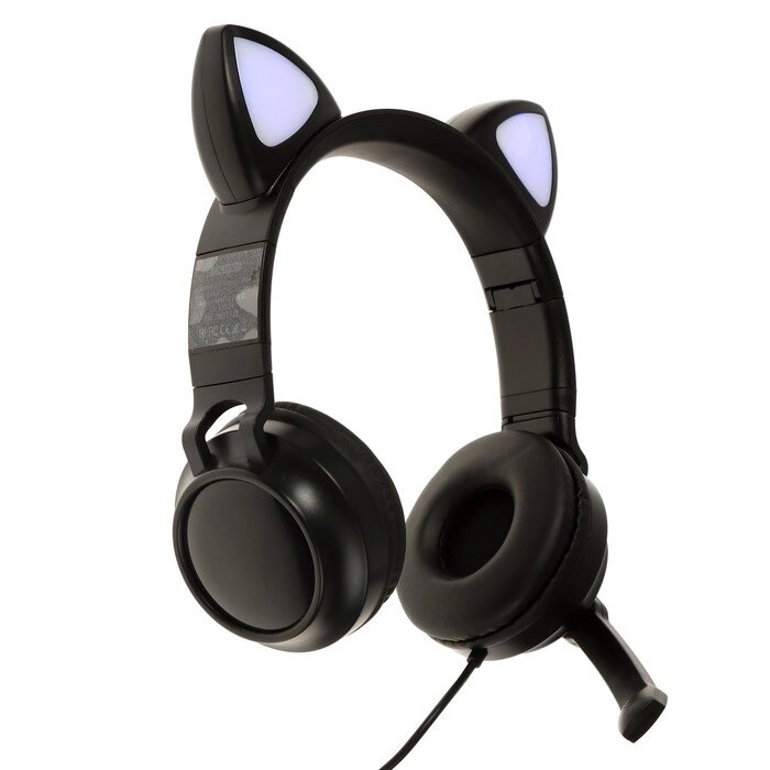 Наушники Qumo Game Cat Black, игровые, микрофон, USB+3.5 мм, 2м, чёрные от компании Интернет - магазин Flap - фото 1