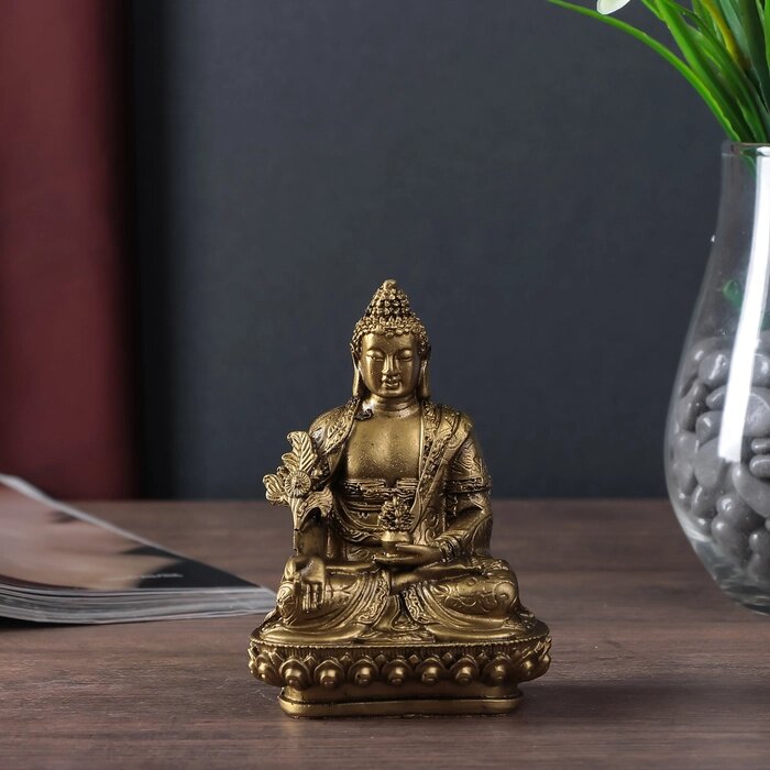 Нэцке полистоун бронза "Будда на лотосе" 12х8х6,5 см 496068 от компании Интернет - магазин Flap - фото 1