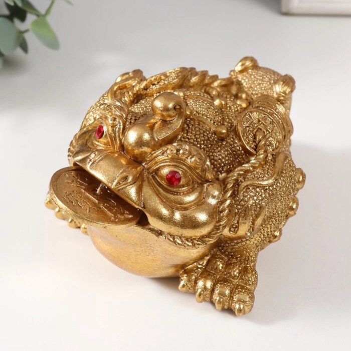 Нэцке золото полистоун "Золотая жаба с монетой" 15,7х12х9,5 см от компании Интернет - магазин Flap - фото 1