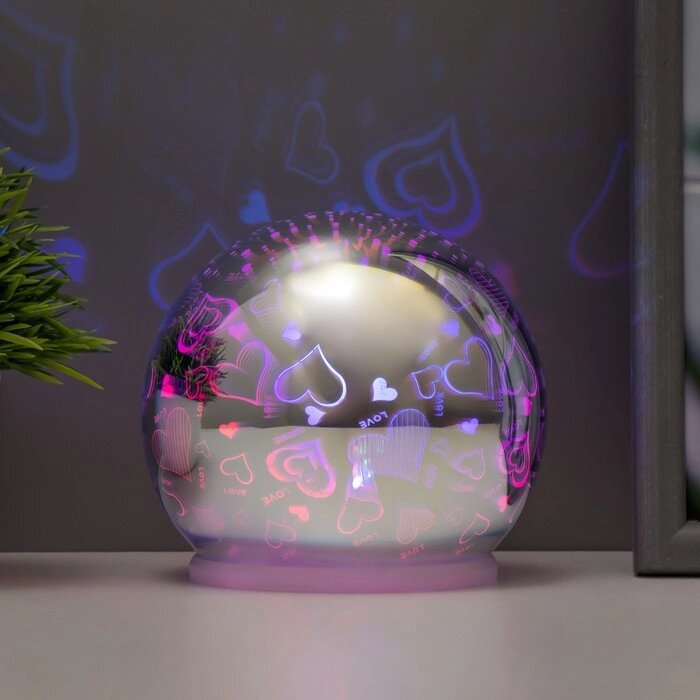 Ночник "Зеркальный шар любовь" LED RGB от батареек 2хАА хром 10х10х10см RISALUX от компании Интернет - магазин Flap - фото 1
