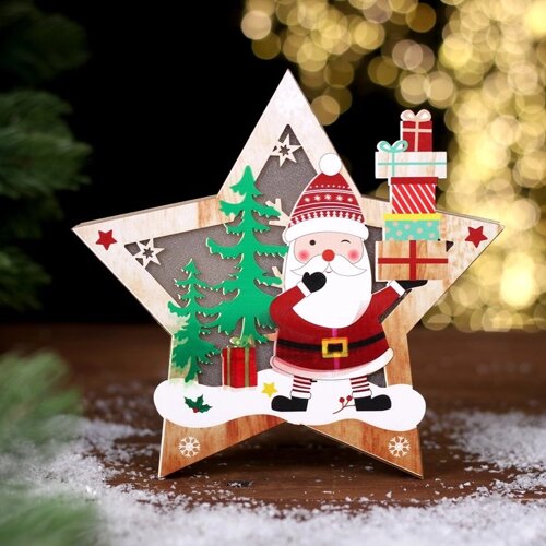 Новогодний декор с подсветкой «Дед Мороз с подарками» 16,5 2,5 16,5 см