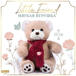 Новогодняя мягкая игрушка "Little Friend", мишка с розовыми шарфом