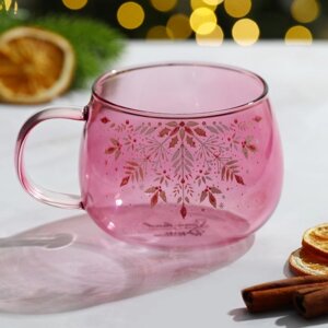 Новый год. Кружка новогодняя стеклянная «Розовая сказка», 400 мл