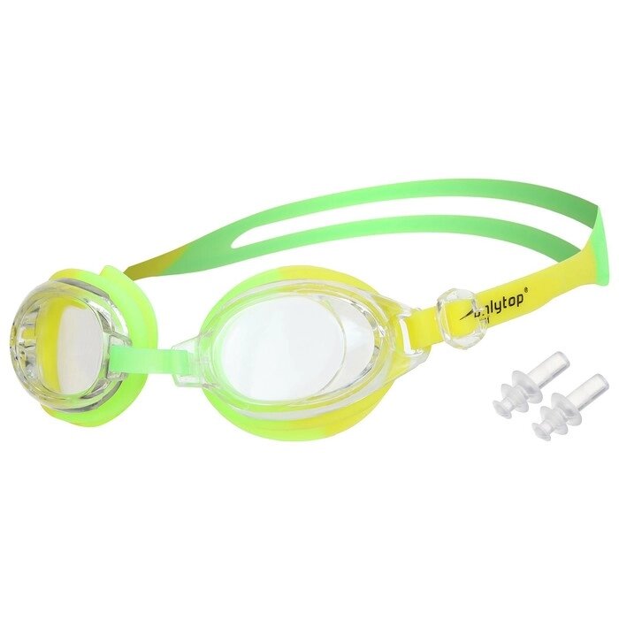 Очки для плавания детские ONLYTOP, беруши, цвет салатовый/жёлтый от компании Интернет - магазин Flap - фото 1