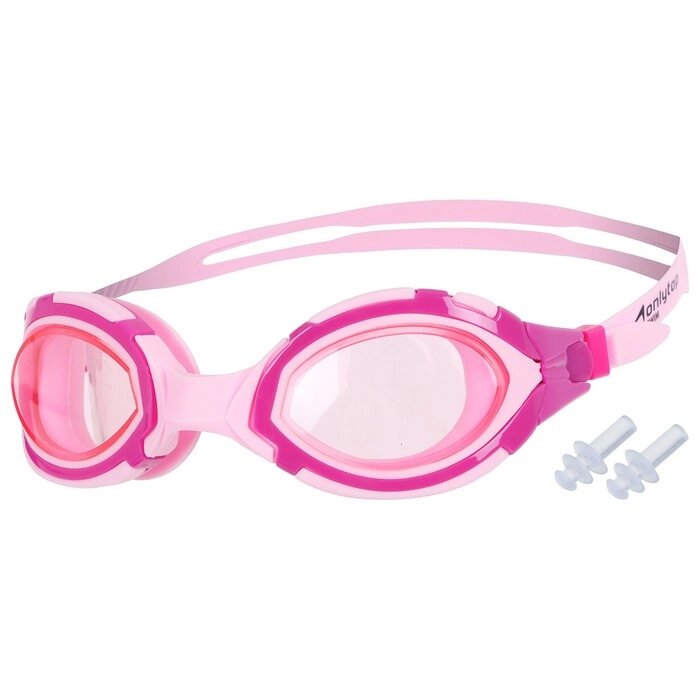 Очки для плавания ONLYTOP, беруши, UV защита, цвет розовый от компании Интернет - магазин Flap - фото 1