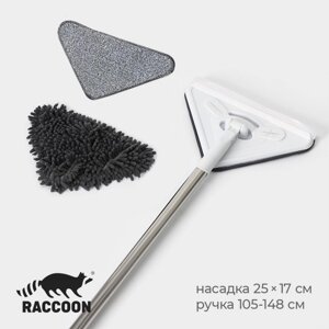 Окномойка с телескопической стальной ручкой и сгоном Raccoon, 2517105(148) см, 2 насадки из микрофибры