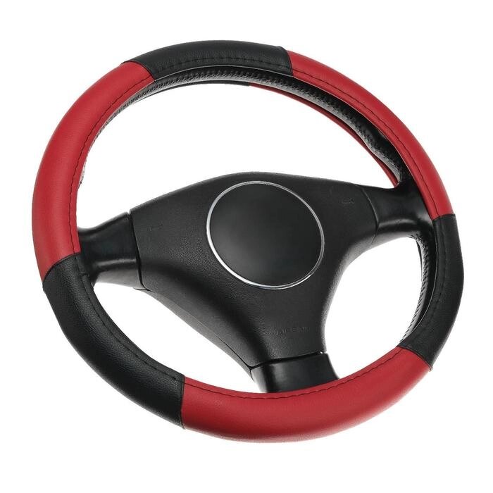 Оплетка на руль TORSO, кожа PU, комбинированная, размер 38 см, черно-красный от компании Интернет - магазин Flap - фото 1