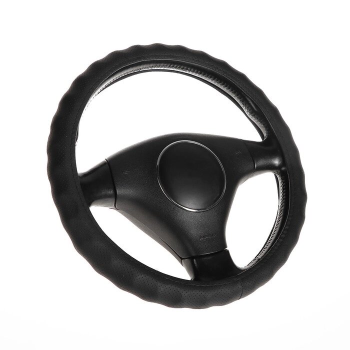 Оплетка на руль TORSO, кожа PU, перфорация, рельефная, размер 38 см, черный от компании Интернет - магазин Flap - фото 1